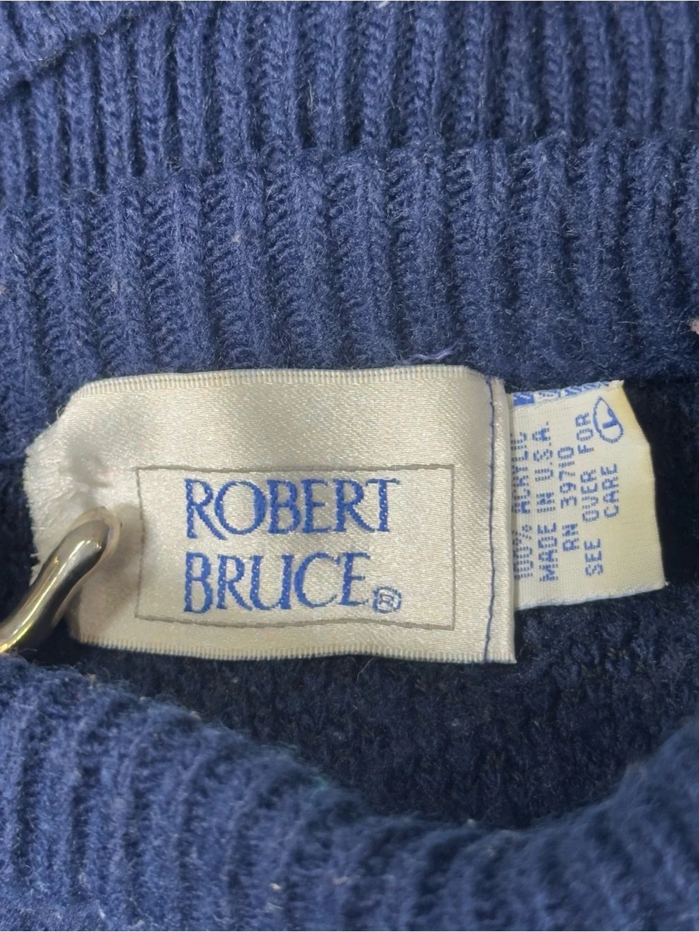 Vtg Robert Bruce Teal Navy Geo Print Long Sleeve Crewneck Sweater L